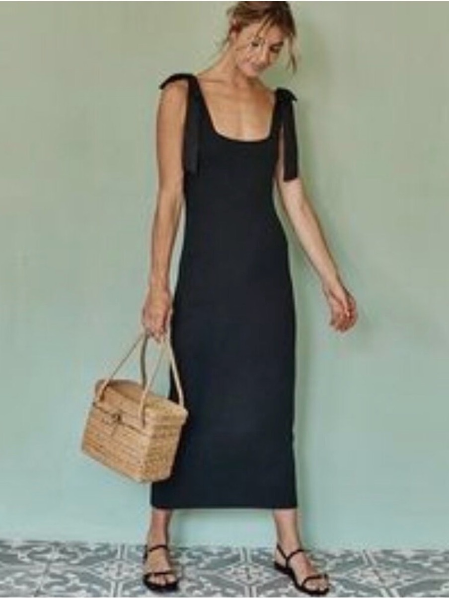 Summersalt Soft Ribbed Bodycon Black Maxi Dress, Sleeveless Medium